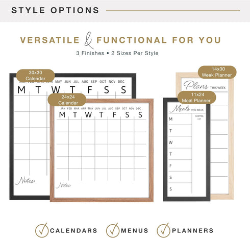 MCS Dry Erase Weekly Meal Planner 14x30 Black Framed Whiteboard for Wall, Family Weekly Planner with Shopping List