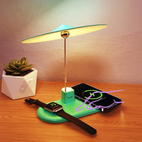 BUDI Multifunctional Table Lamp with Wireless Charger, 3 in 1 Charging Station