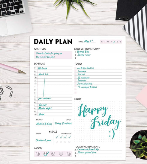 Daily Planner Notepad, Tear-Off Daily Planning Pad with To Do Lists, Schedule, 50 Undated Sheets, 8.5 x 11 in