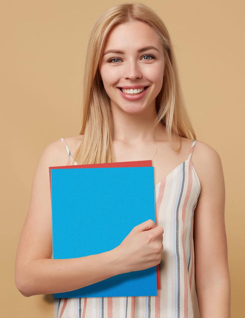 SUNEE Folders with Pockets, 125 Pack, Blue, 2 Pocket Folders Fit Letter Size Paper for School Office Home Business