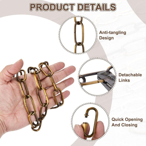 1ft 4mm/0.16" 2 uxcell Lighting Hanging Chain, Looping Metal Pendant Chandelier Chain Extension with Quick Link Lock