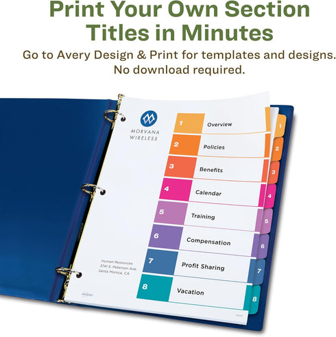 Avery EcoFriendly Recycled Dividers for 3 Ring Binders, 8-Tab Multicolor, 3 Sets for 24 Total (11081)