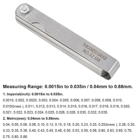 ZLKSKER 32 Blade Steel Feeler Gauge: Thickness Measuring Tool with Metric & Imperial for Valves & Engines