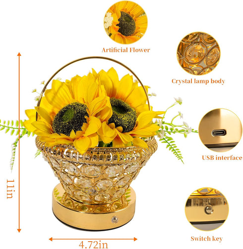 3-Color 3D-Printed Dimmable Pearl Sunflower Lamp Cordless USB-Rechargeable LED Night Light with Touch Control, Flower
