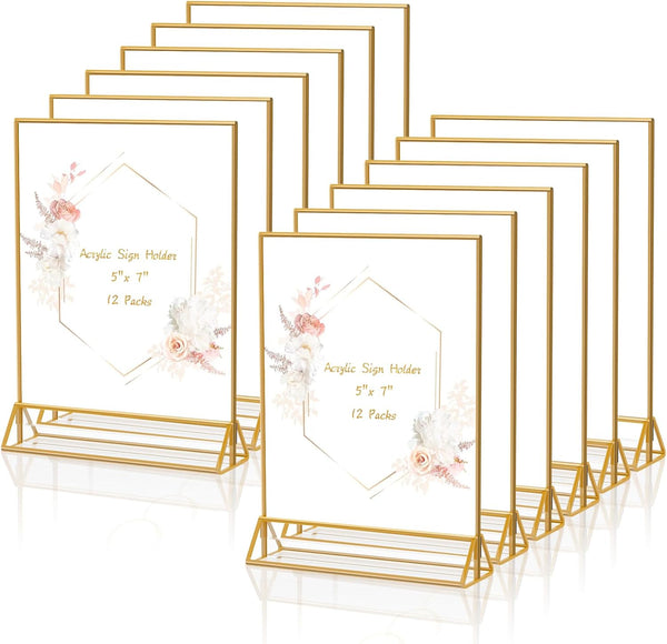 KILY-WILY Gold Frames 5 x 7 Acrylic Sign Holder Double Sided Wedding Table