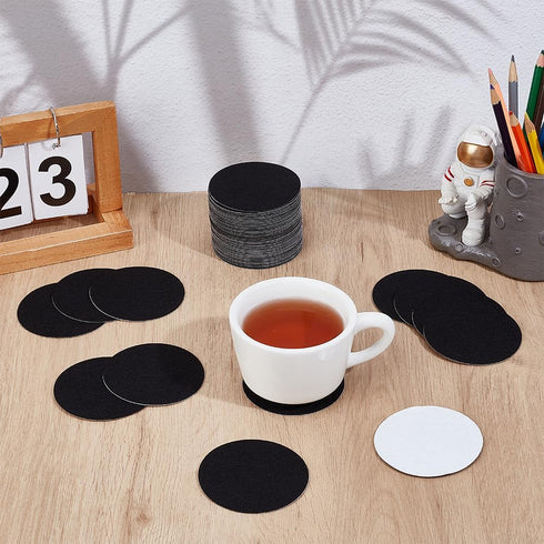 60pcs 3 inch PH PandaHall Black Lamp Base Felt Adhesive Non-Slip Fiber Circles Round Coaster Protectors for Furniture