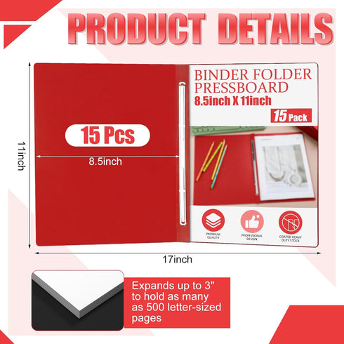 Zhanmai 15 Packs 8.5'' x 11'' Pressboard Report Covers, Metal Prong Fastener with Compressor, 3'' Capacity Presentation