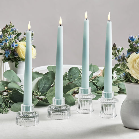 9 Inch, 4 Pack LampLust Flameless Taper Candles with Remote, Pastel Blue Candlesticks, LED Flickering Flameless Candles