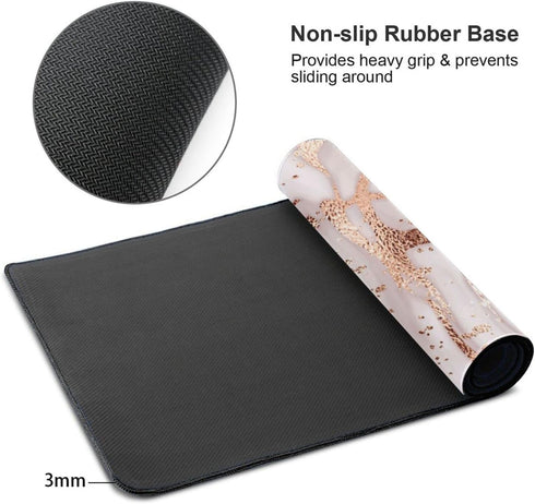 Rose Gold Marble XL Mouse Pad for Women and Girls, Cute Gaming Desk Mat, 31.5 X 11.8 Inch