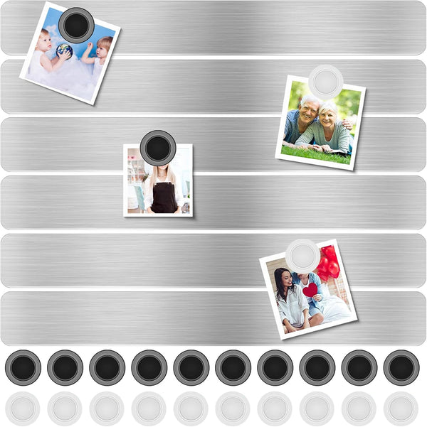 Magnet Bulletin Board 6 Pcs, Frameless Metal Magnetic Boards with 20 pcs Memo Strip for Office Home School Display