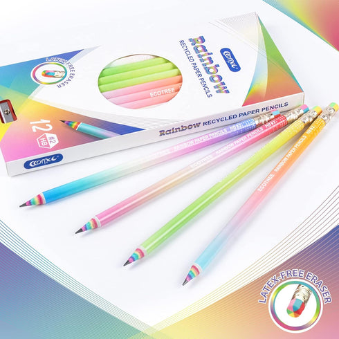 ECOTREE #2 Rainbow Pencils for Kids, Fun Unicorn Pencils, Pre-sharpened Back to School Supplies, 24 Pack