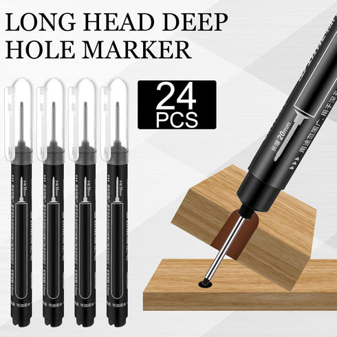 MotiMind 24 Pcs Deep Hole Marker Bulk Long Nib Marker Long Head Waterproof Multi-purpose Deep Reach for Carpenter