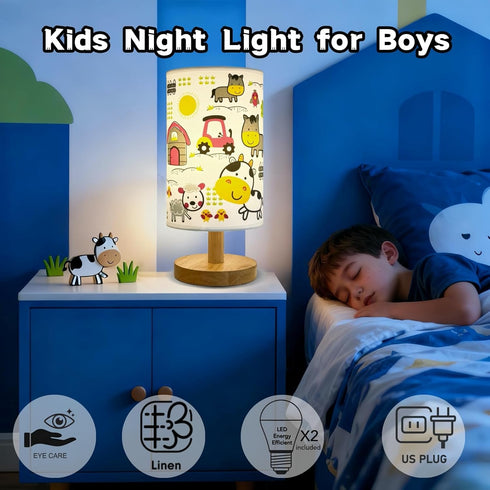 GERMAXXIS 3 Kids Night Light with Color Temperatures - Animals Desk Lamp for Nursery & Toddler Rooms, Boho Wood Base