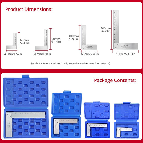 4PCS 2, 3, 4 6 inch 90-Degree Set XUNTOP Machinist Square and Squares Combinations, Right Angle Engineer Hardened Angle