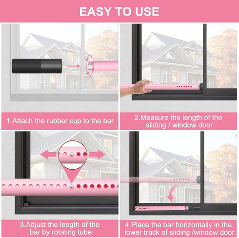 20-50inch Stopper,Pink,1Pack AceMining Sliding Door Security Bar,Heavy Duty Sliding Patio Door Lock Bar, Adjustable