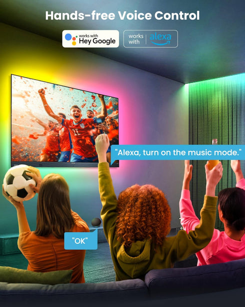 9.84ft 32-43 Inch 44 LED Lights for TV, RGB+IC TV Lights Backlight Strip Behind, with Scene Modes, Bluetooth APP