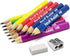 Short Jumbo Kids Pencils for Preschoolers, 12 Fat Pencils & 1 Sharpener & Eraser, Triangle Grip, Multicolor