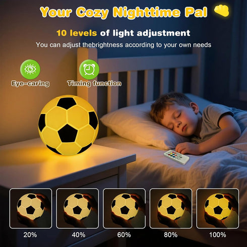 GYZLK 9 Dimmable (5.12 inch) Soccer Silicone Night Light, Soft Colors with Remote Timer, Rechargeable, Battery Operated