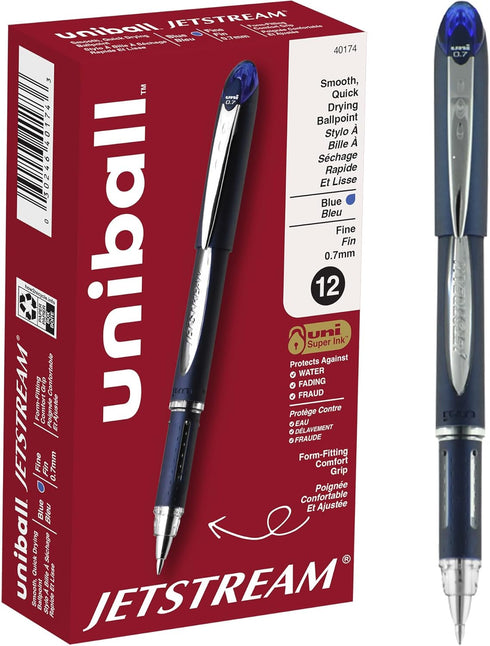 uniball Jetstream Ballpoint Pen - Stick, Fine 0.7 Mm, Blue Ink, Blue Barrel