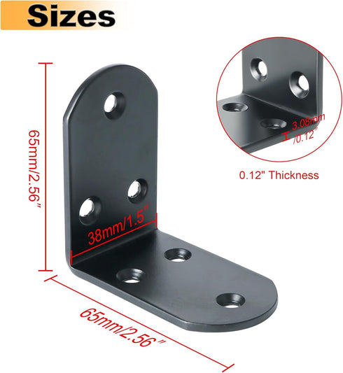 4Pcs 90 (2.56X2.56 Alise Shelf Brackets Black, Stainless Steel Floating Shelf Brackets Corner Brackets, L Brackets
