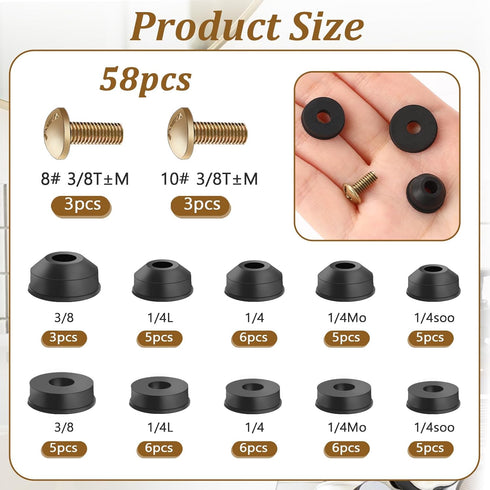 Styquenzer 58 Hose Bib Repair Kit, PCS Faucet Washers Assorted Kit Flat and Beveled Replacement Rubber Washers, Faucet