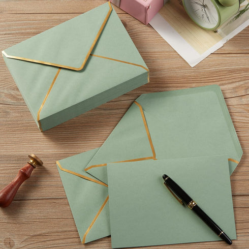 Homtable 50 Pack A7 Envelopes with 5x7 Folded Cards and Gold Stickers for Office, Wedding, Invitations