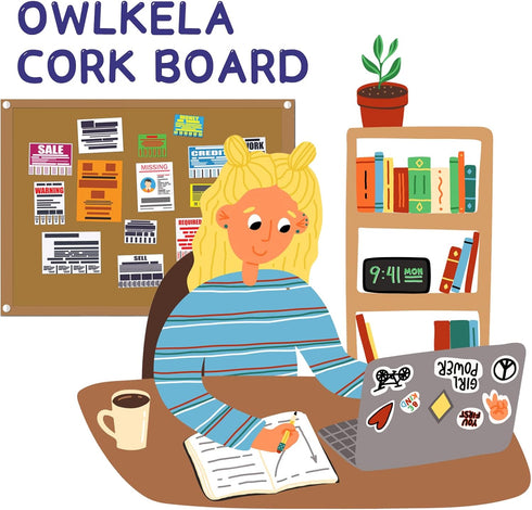 OWLKELA 17.7 X 13.3 Inch Cork Board, Wall-Mounted Presentation Pin Board for Office & Home Decor