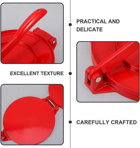 PERSELOSO Aluminum Alloy Tortilla Press Dough Tortilla Presser Manual Corn Flour Pressing Tool for Home Kitchen Red