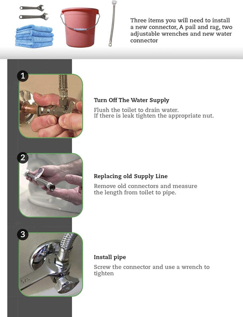 CNCT27416-OM1 16 Inch Braided Stainless Steel Toilet Connector, 3/8 Compression x 7/8 Female Balcock Nut
