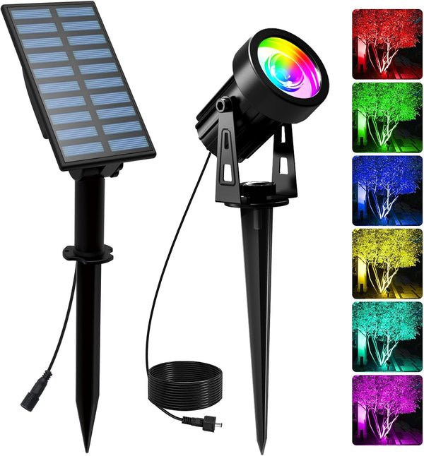 T-SUNUS RGB Solar Spot Lights Outdoor, Color Changing Landscape Light with Separated