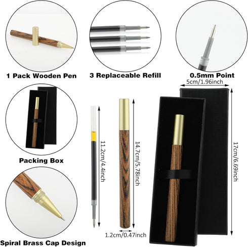 Cobee Vintage Wooden Ballpoint Pens - Handcrafted Wood Rollerball Pen with 2 0.5mm Black Ink Refills, Gift Box Luxury