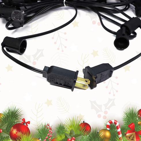 50FT C9 E17 12" C9 Set Light String Christmas Stringer, Light Sockets Spacing, Stringer Black Outdoor String Light