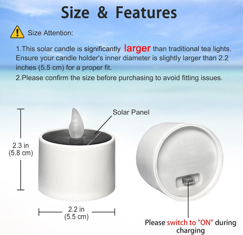 6 Pack Cool White Solar Powered Flameless Tealights, Rechargeable Outdoor Waterproof LED Flickering Electric Solar Tea
