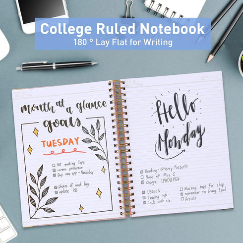 Spiral Notebook, College Ruled Journal, 7” x 10”, 300 Pages Leather Writing Journal for Women Men, B5 Hardcover Notebook