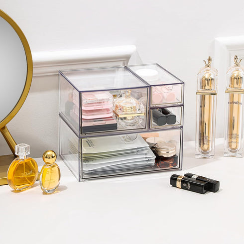 Makeup Drawer Organizer with 4 Drawers, Desk Storage for Office, Bathroom, Bedroom, Jewelry, and Stationery