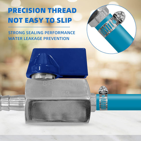 5/16" Hose Barb Mini Ball Valve, 304 Stainless Steel Shut Off Valve with Clamps for Water, Gas, Fuel, Drip Irrigation