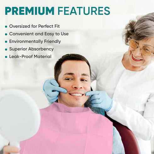 13" 18" 3-Ply, Pack 50 Amira Beauty Disposable Dental Bibs x Soft, Tear-Resistant, Waterproof Bibs for Dental, Nail