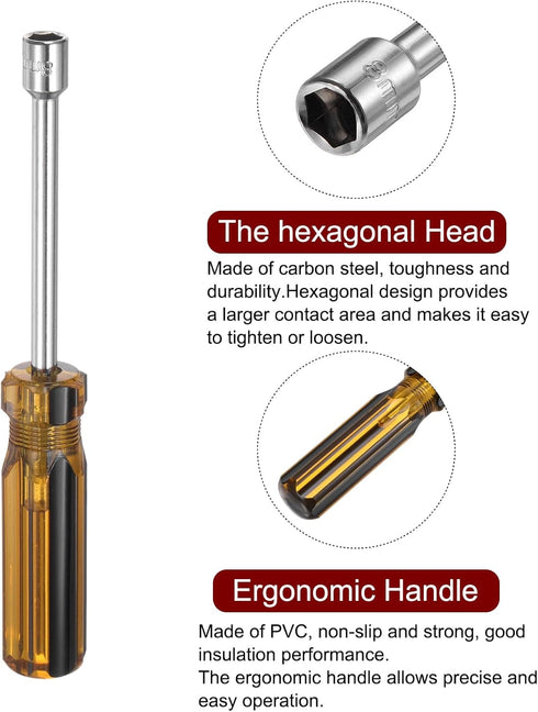 Metric Hex Nut Screwdriver 8mm, Carbon Steel Ergonomic PVC Grip Non-Magnetic Hand Tool
