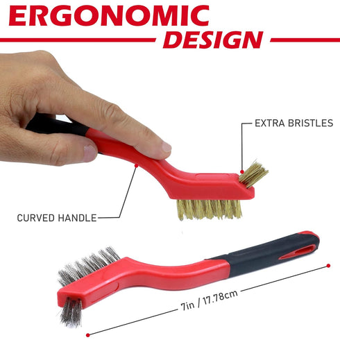 Set, 3 TAKAVU Small Wire Brush Different Types Brush, Brass - Stainless Steel - Nylon Wire Brushes for Cleaning