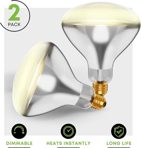 250R40/1 250-Watt, R40 Bulb, E26 120V, 6,000 (Pack 2-Clear-Heat Incandescent Reflector, Clear Head Lamp, Heat Flood