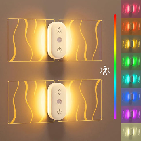 (2 Pack) Dimming, LOFTEK Motion Sensor Night Light - Rechargeable RGB Color Changing Wall Light, Stepless Battery