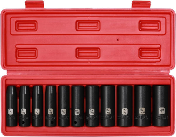 EMENTOL 11PCS 1/2" Drive Deep Impact Socket Set, 6-Point, CR-V, 11 Pieces