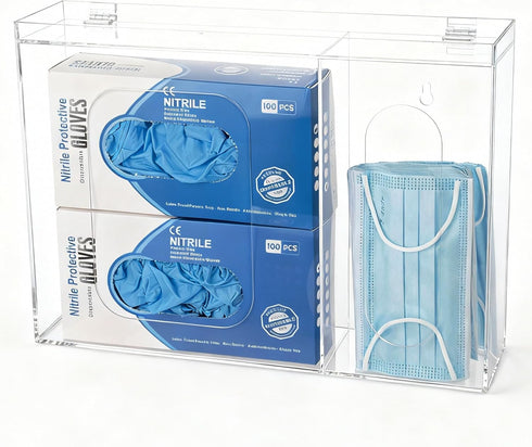 SEANADO Acrylic Disposable Glove Holder for Wall Mount or Tabletop , Clear Glove Box Organizer Rack Dispenser with Lid