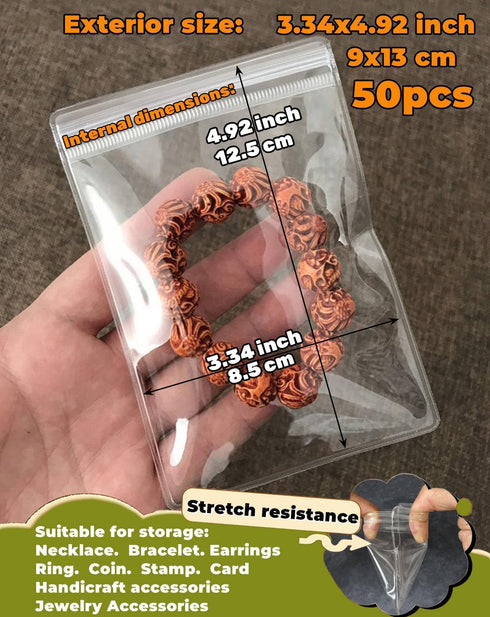 50PCS PVC Jewelry Pouches, Clear Zipper Bags for Anti-Oxidizing Jewelry Storage Packing