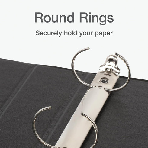 Oxford 1.5" Round Ring Binders, View Binder with Covers on 3 Sides, Non-Stick, PVC-Free, Black, 350 Sheet Capacity