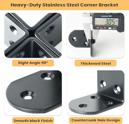 4Pcs 90 (2.56X2.56 Alise Shelf Brackets Black, Stainless Steel Floating Shelf Brackets Corner Brackets, L Brackets