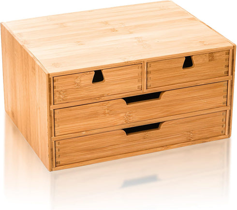 DEAYOU Bamboo Desk Organizer, 4 Drawer Storage Cabinet Box for Home Office Supplies