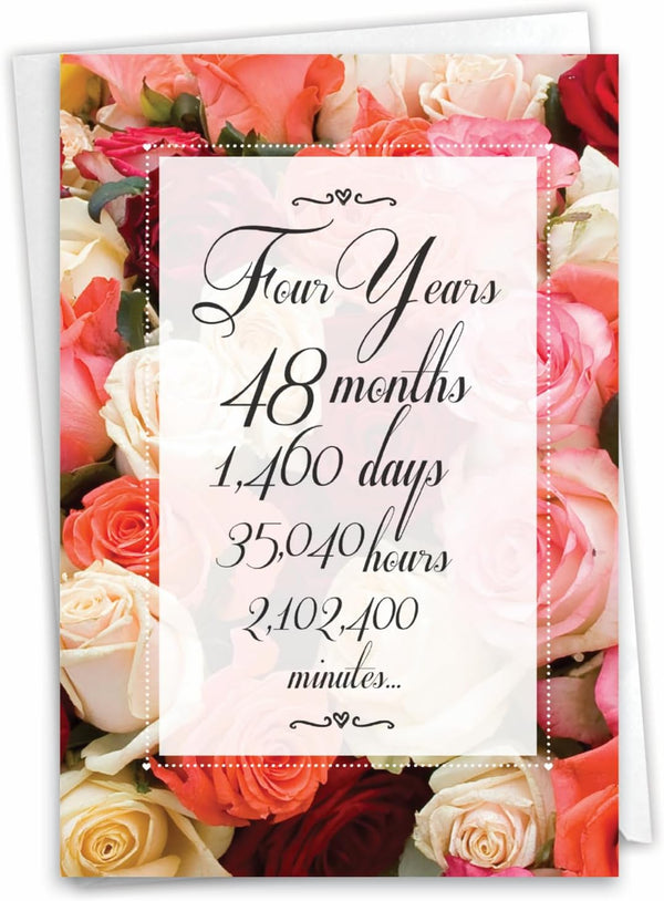 NobleWorks 4th Milestone Anniversary Notecard with Envelope - 4 Years of Marriage, Love Flower for Wife, Husband