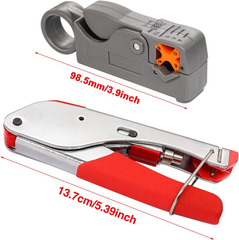 Taiss Coax Cable Crimper Tool Kit, 20 PCS F Style RG59 RG6 Compression Connectors, Coaxial Cable Stripper