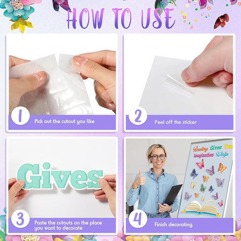 Classroom Reading Bulletin Board Set Butterfly Decorations Floral Paper Cutouts for Back to School Office Decor